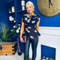 Heather Pleat Detail Top Floral Black
