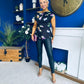 Heather Pleat Detail Top Floral Black