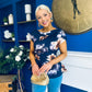 Heather Pleat Detail Top Floral Navy