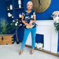 Heather Pleat Detail Top Floral Navy