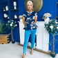 Heather Pleat Detail Top Floral Navy