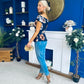 Heather Pleat Detail Top Floral Navy