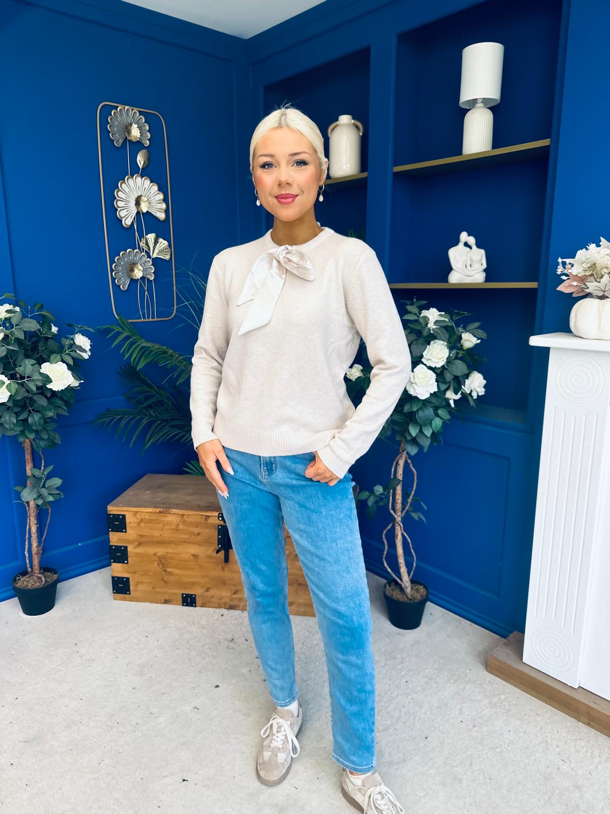 Geraldine Scaft Detail Knitted Jumper Cream