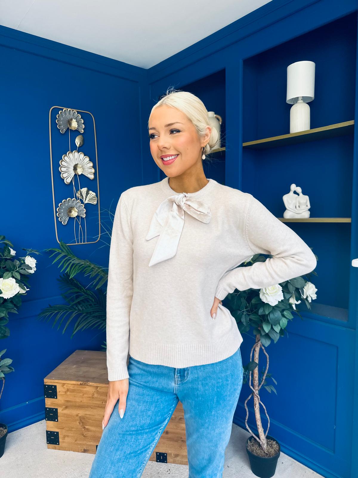 Geraldine Scaft Detail Knitted Jumper Cream
