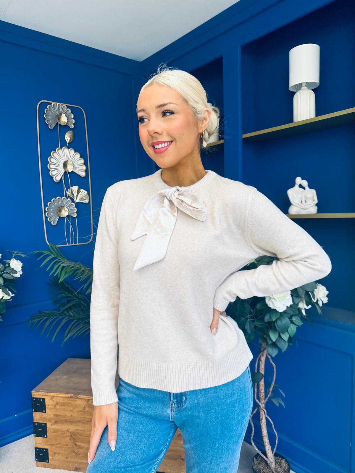 Geraldine Scaft Detail Knitted Jumper Cream