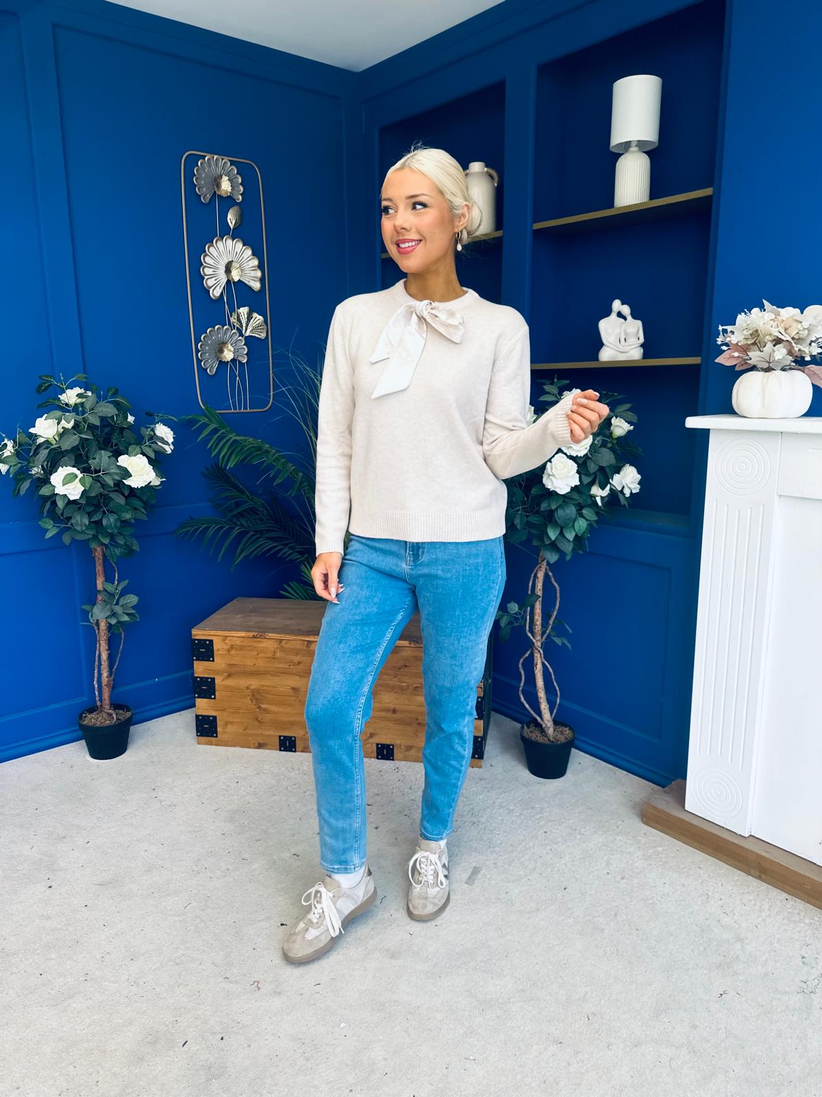 Geraldine Scaft Detail Knitted Jumper Cream