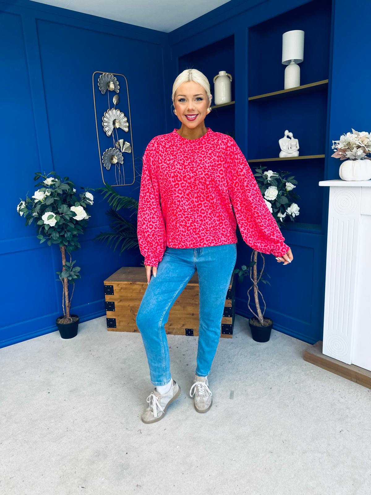 Martha Bell Sleeve Jumper Leopard Pink