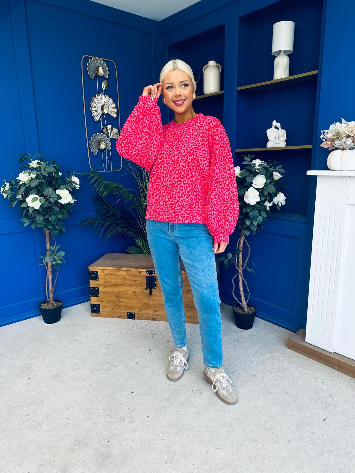 Martha Bell Sleeve Jumper Leopard Pink