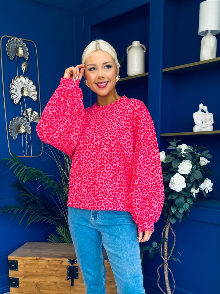 Martha Bell Sleeve Jumper Leopard Pink