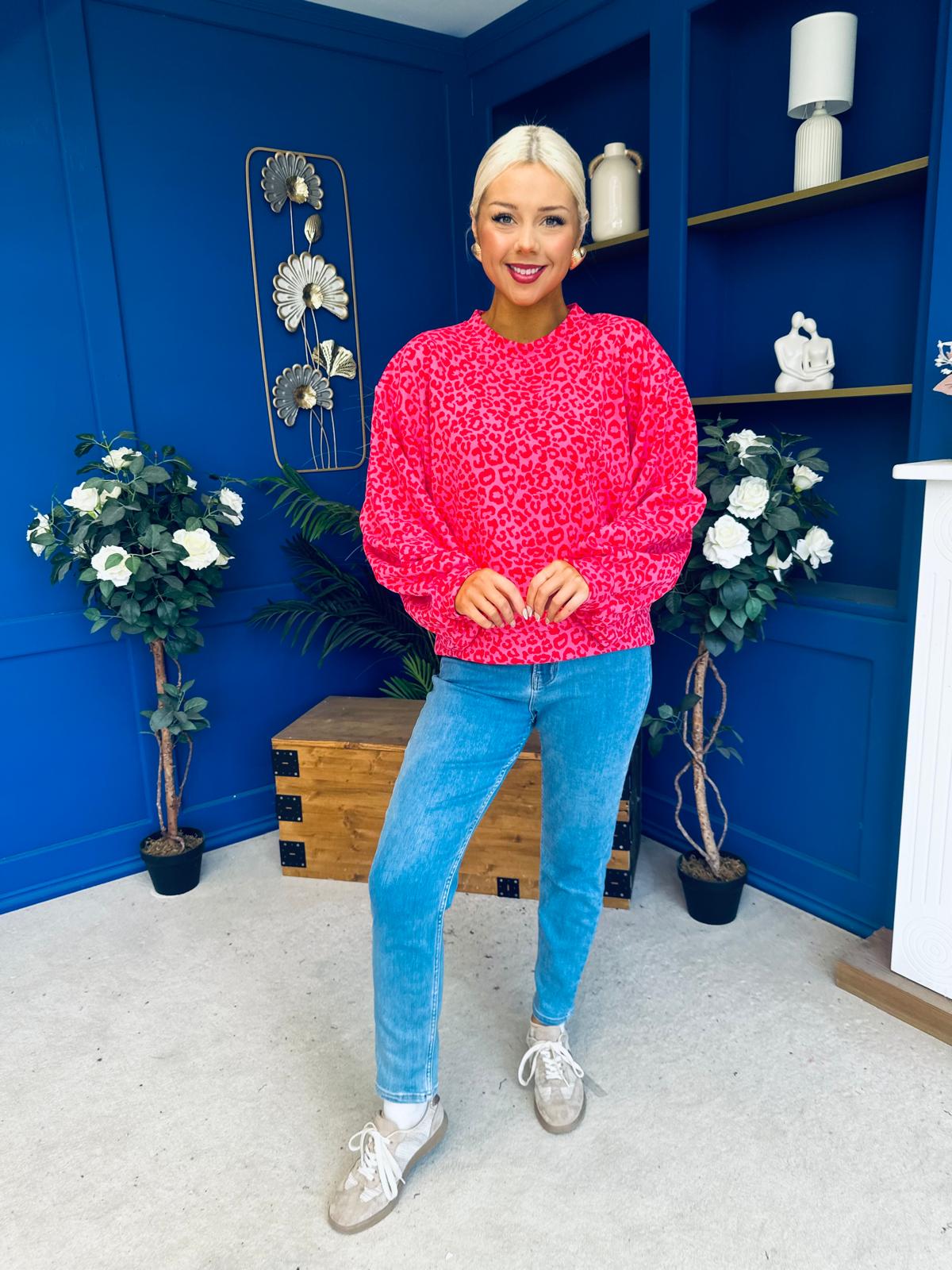 Martha Bell Sleeve Jumper Leopard Pink