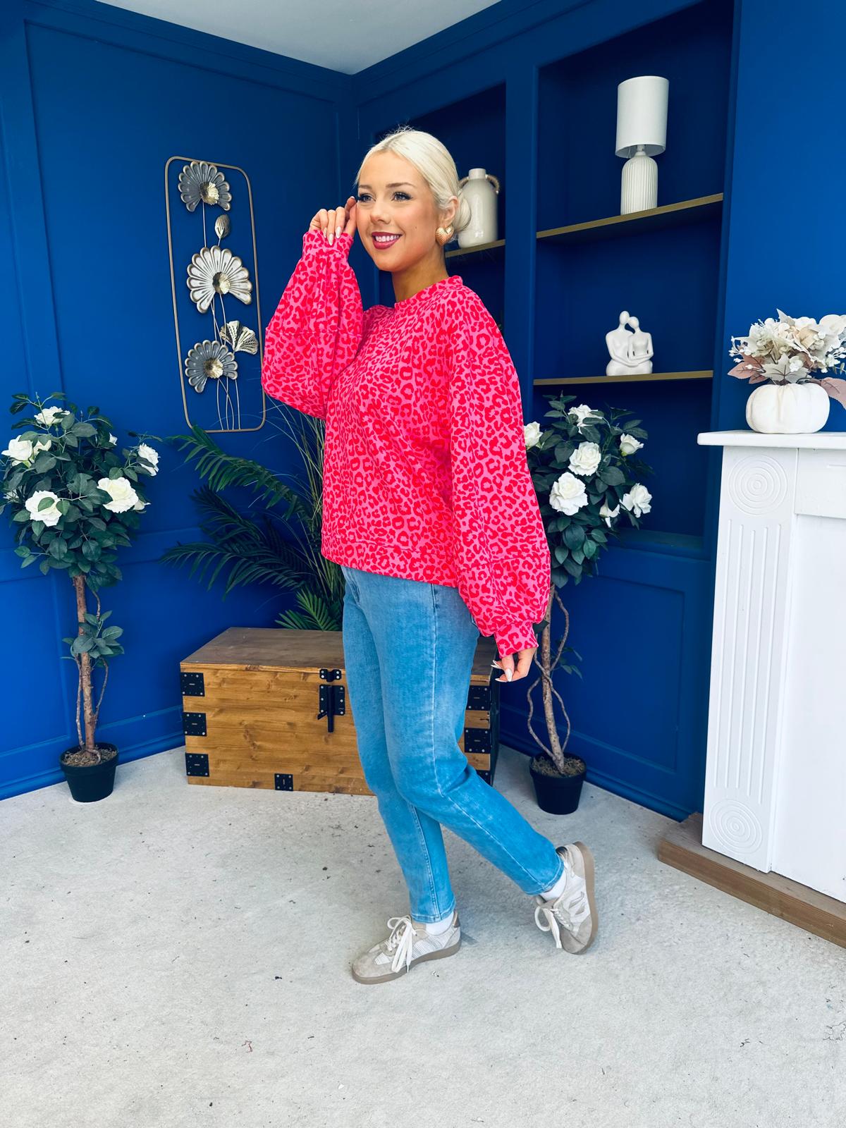 Martha Bell Sleeve Jumper Leopard Pink