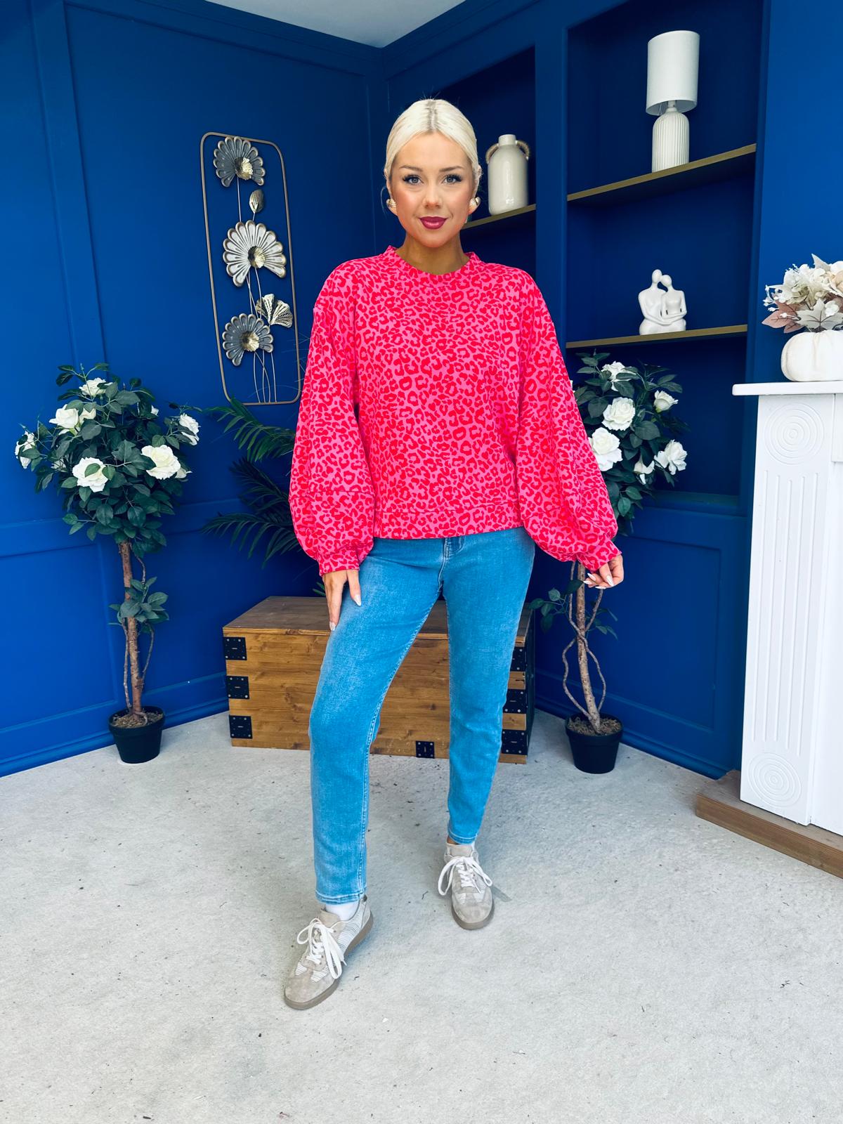 Martha Bell Sleeve Jumper Leopard Pink