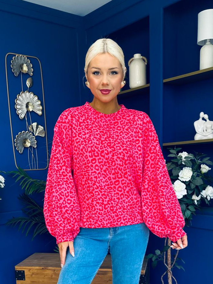 Martha Bell Sleeve Jumper Leopard Pink