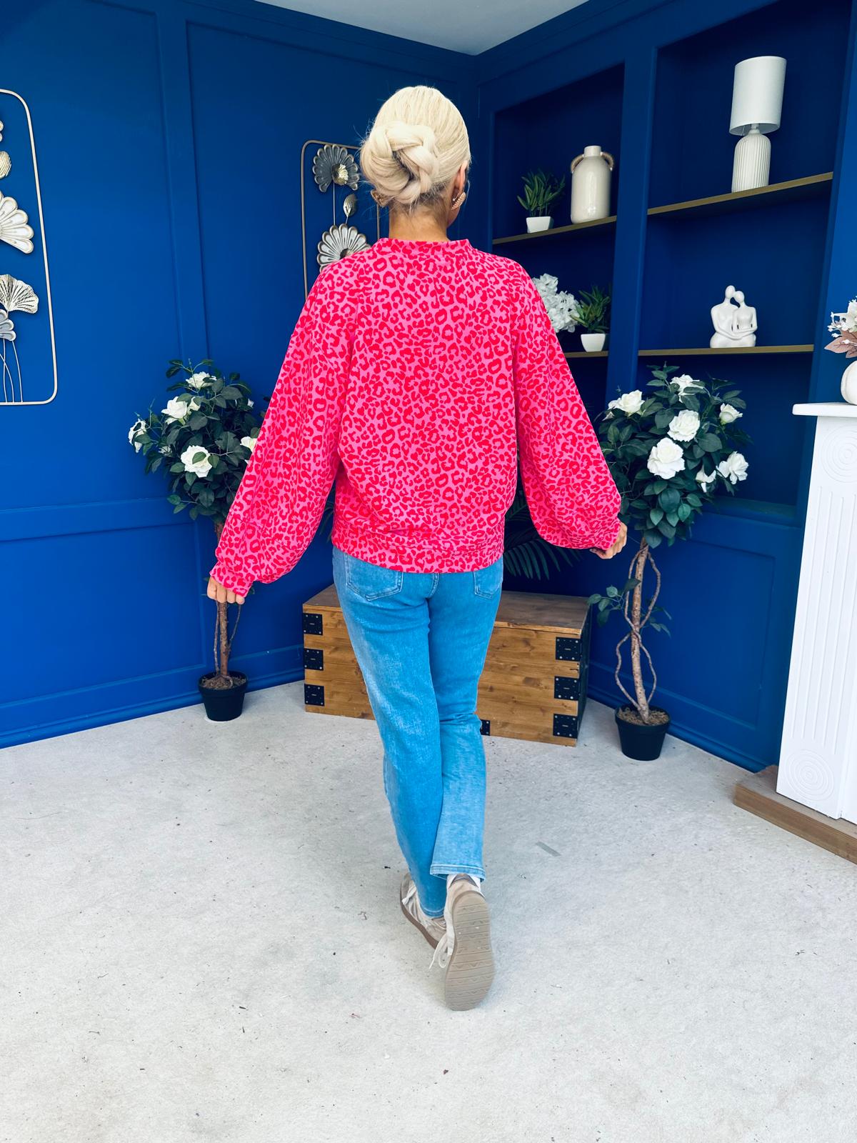 Martha Bell Sleeve Jumper Leopard Pink