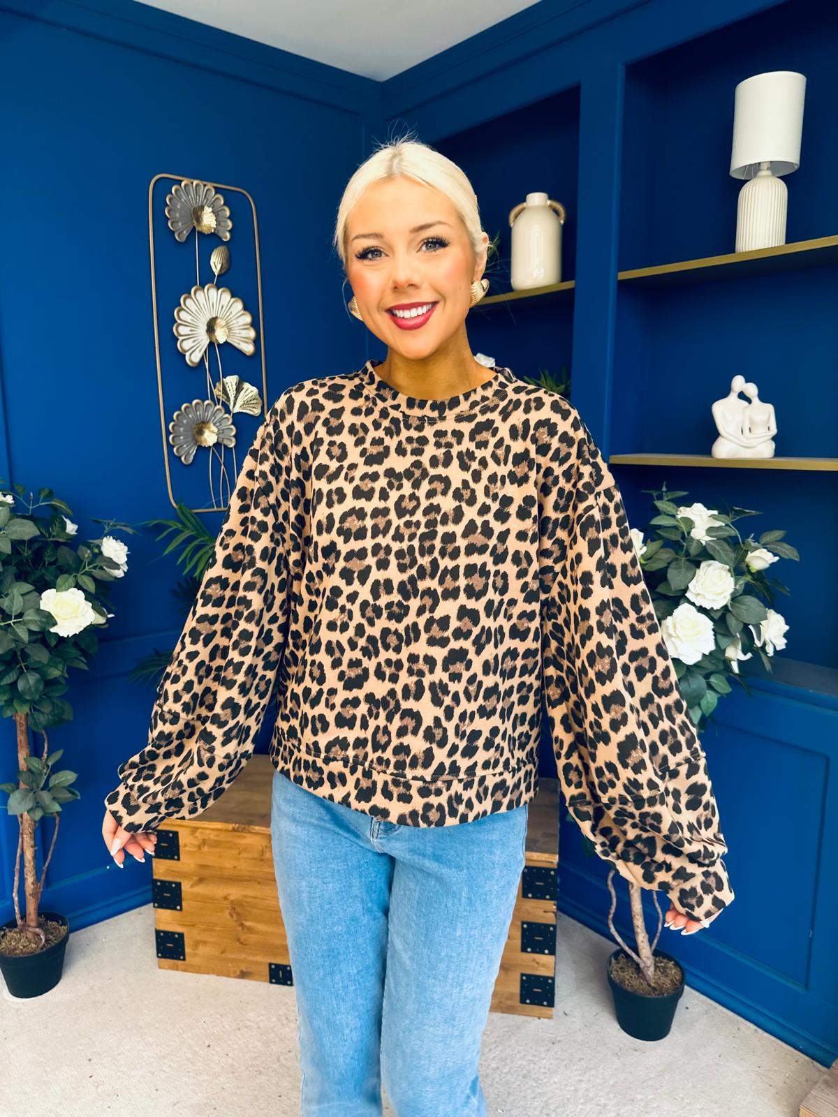 Martha Bell Sleeve Jumper Leopard Beige