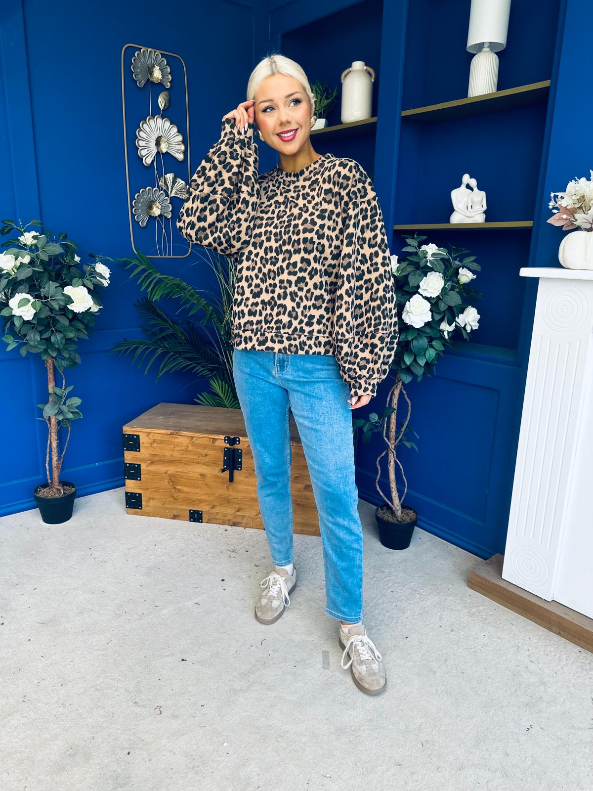 Martha Bell Sleeve Jumper Leopard Beige