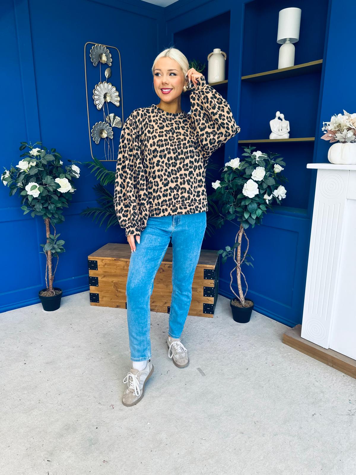 Martha Bell Sleeve Jumper Leopard Beige