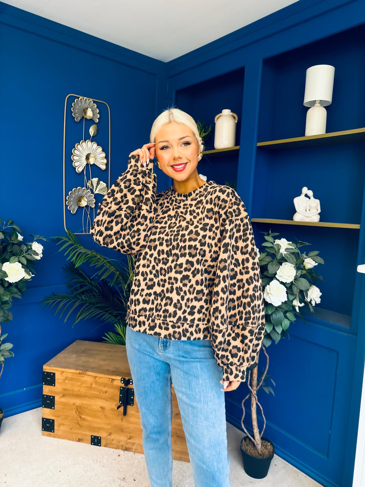 Martha Bell Sleeve Jumper Leopard Beige