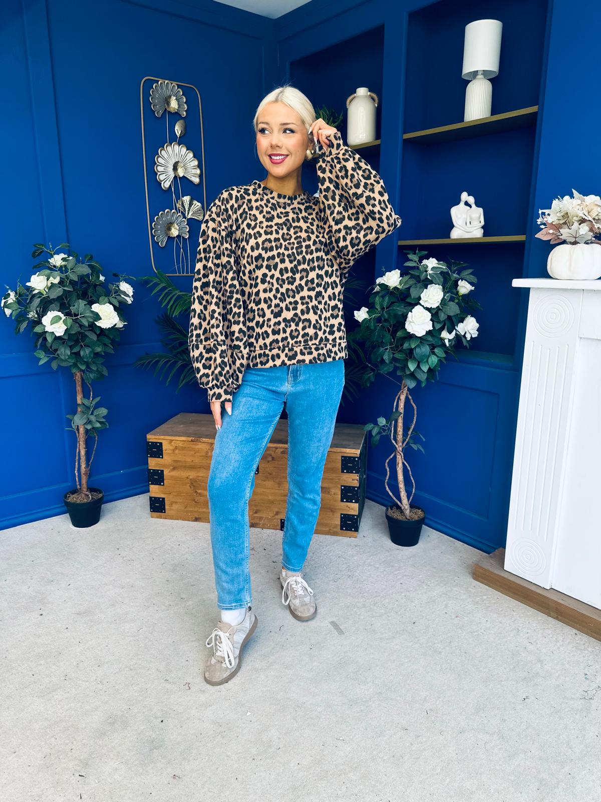 Martha Bell Sleeve Jumper Leopard Beige