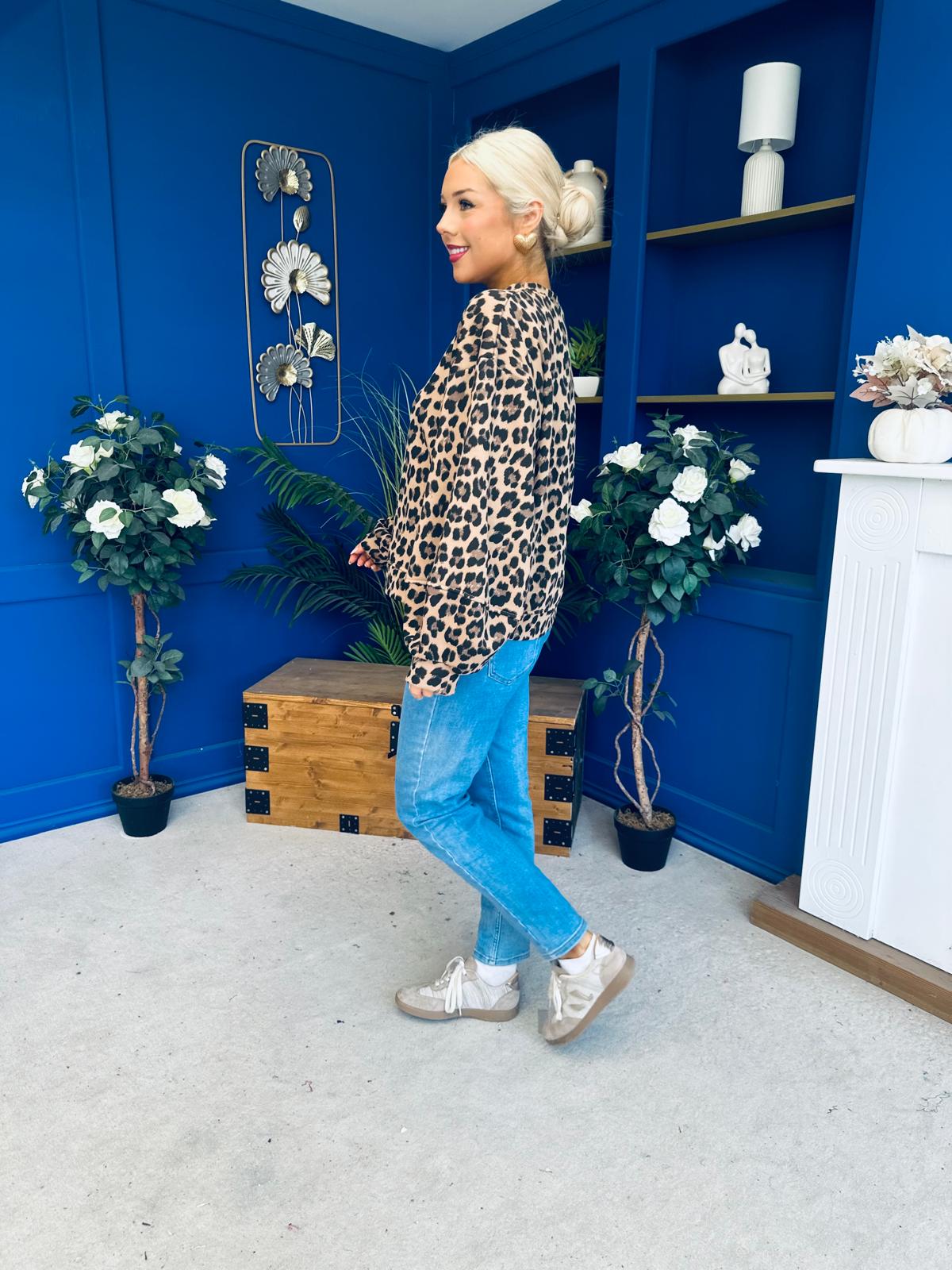 Martha Bell Sleeve Jumper Leopard Beige