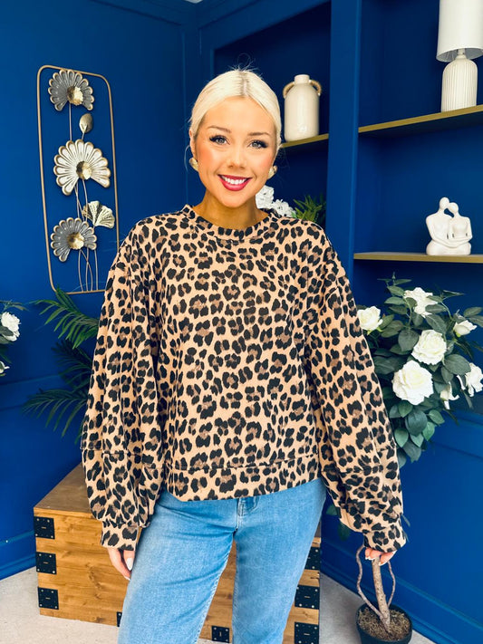 Martha Bell Sleeve Jumper Leopard Beige