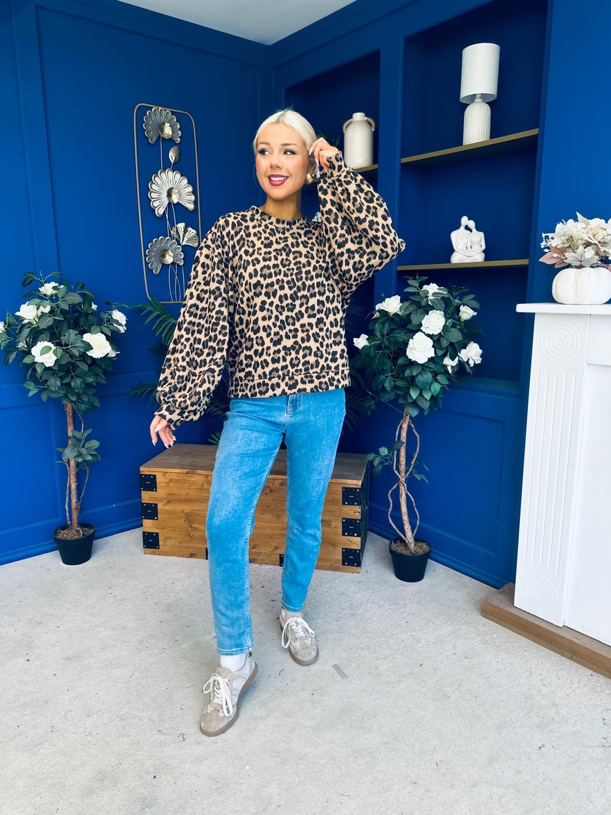 Martha Bell Sleeve Jumper Leopard Beige