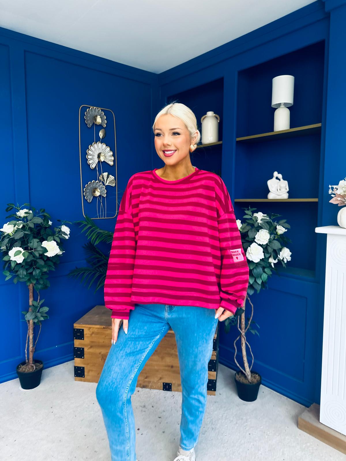 Daisy Striped Jumper Pink & Burgundy