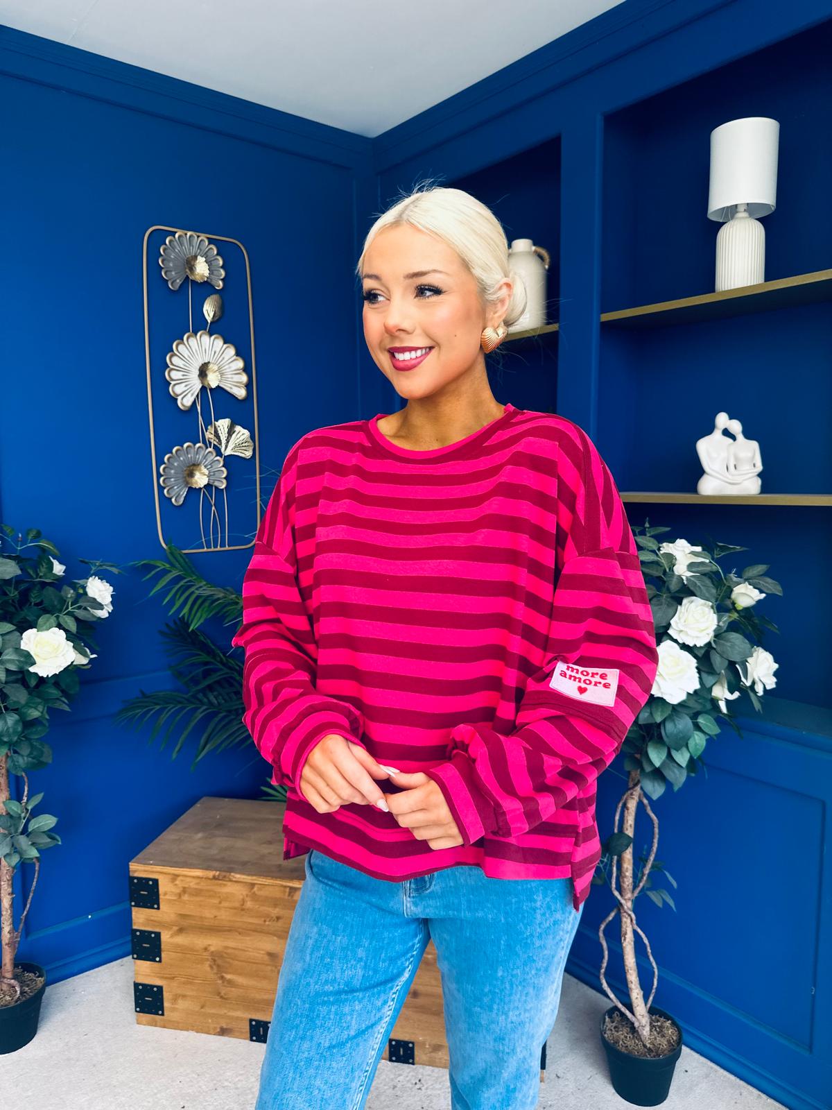 Daisy Striped Jumper Pink & Burgundy