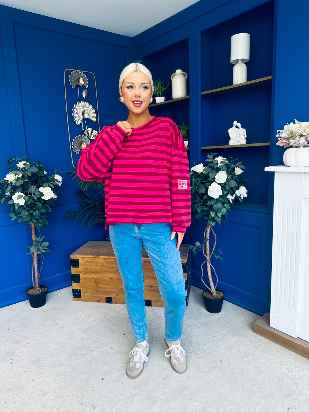 Daisy Striped Jumper Pink & Burgundy