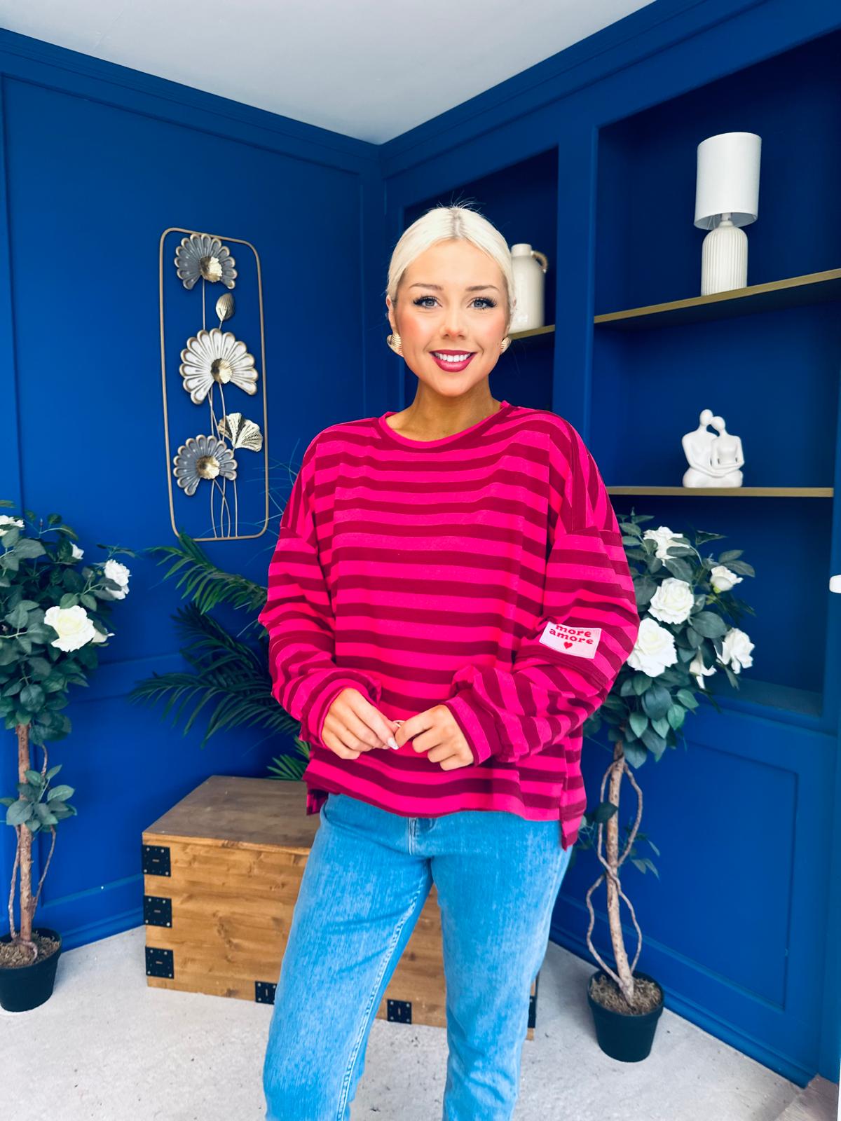 Daisy Striped Jumper Pink & Burgundy