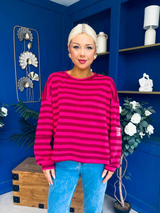 Daisy Striped Jumper Pink & Burgundy