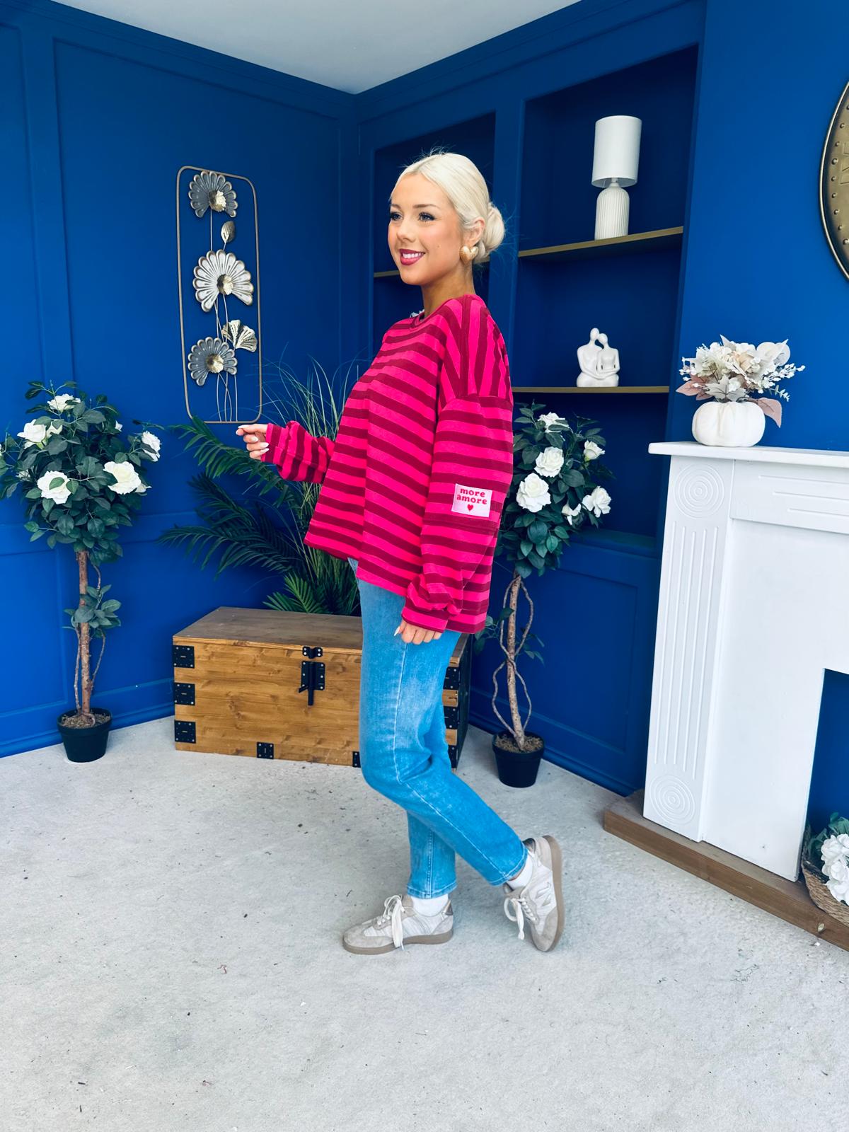 Daisy Striped Jumper Pink & Burgundy