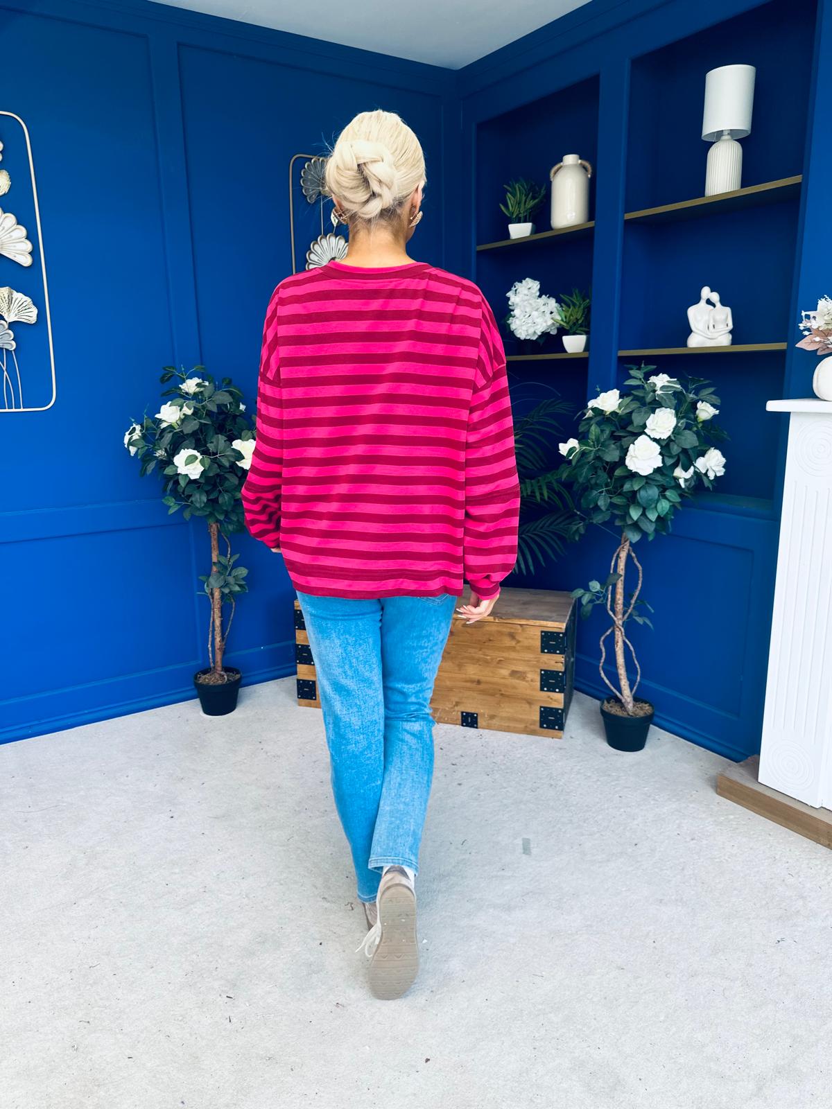Daisy Striped Jumper Pink & Burgundy