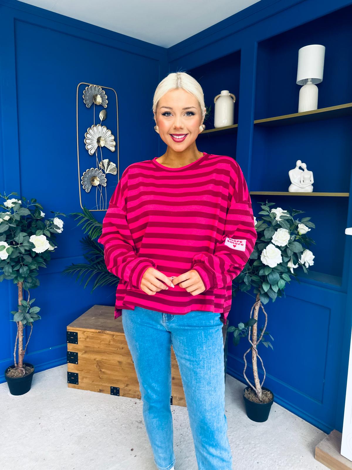 Daisy Striped Jumper Pink & Burgundy