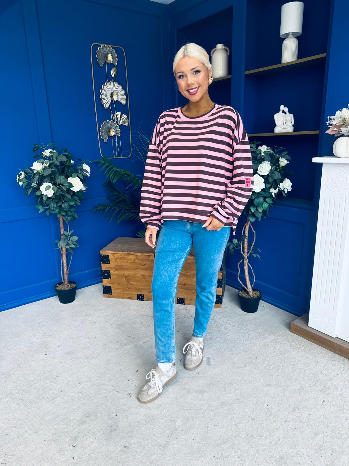 Daisy Striped Jumper Pink & Chocolate