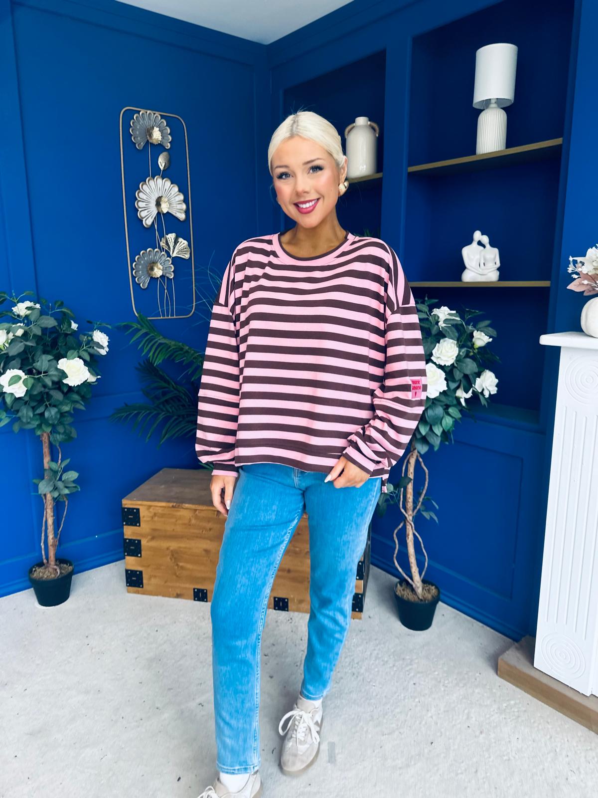 Daisy Striped Jumper Pink & Chocolate