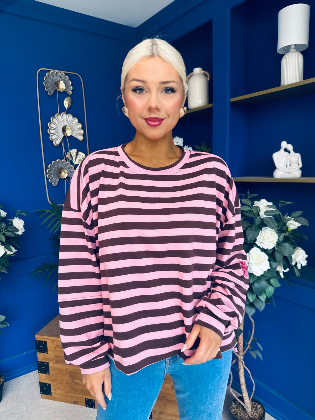 Daisy Striped Jumper Pink & Chocolate