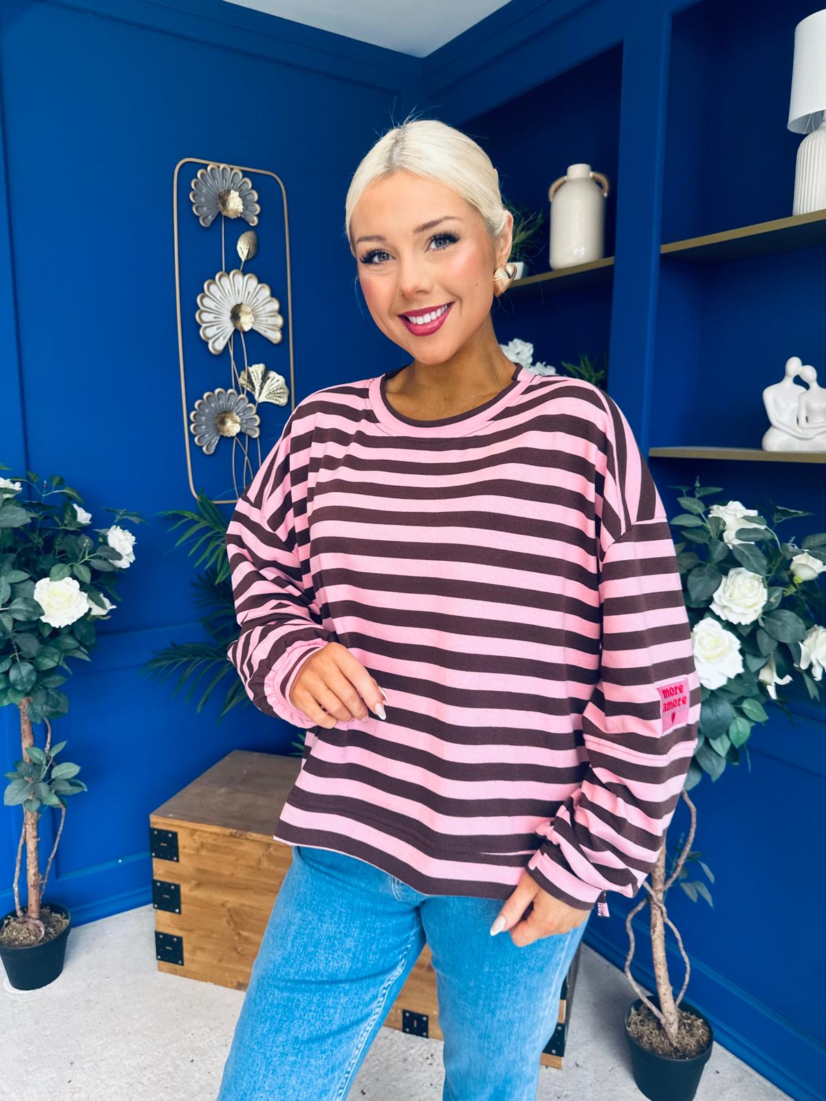 Daisy Striped Jumper Pink & Chocolate