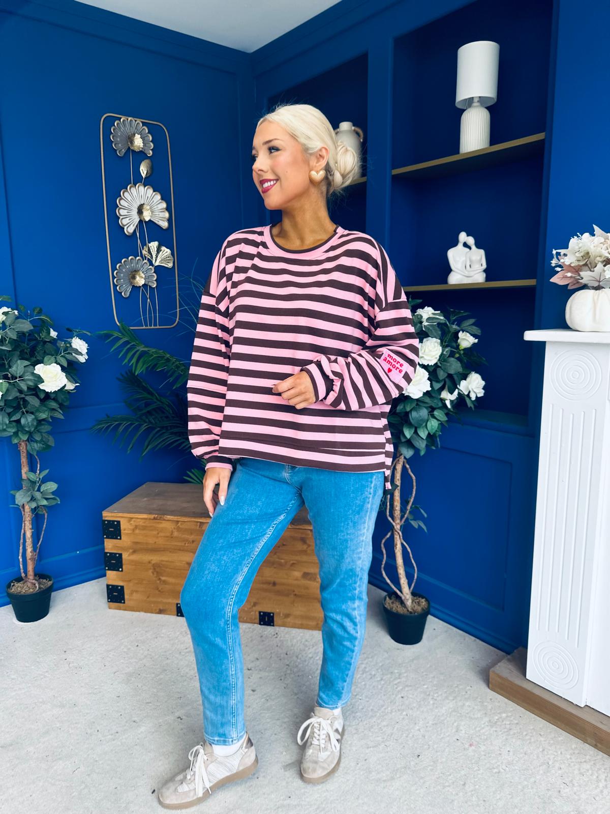 Daisy Striped Jumper Pink & Chocolate