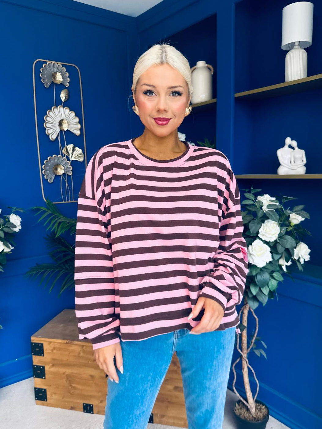 Daisy Striped Jumper Pink & Chocolate
