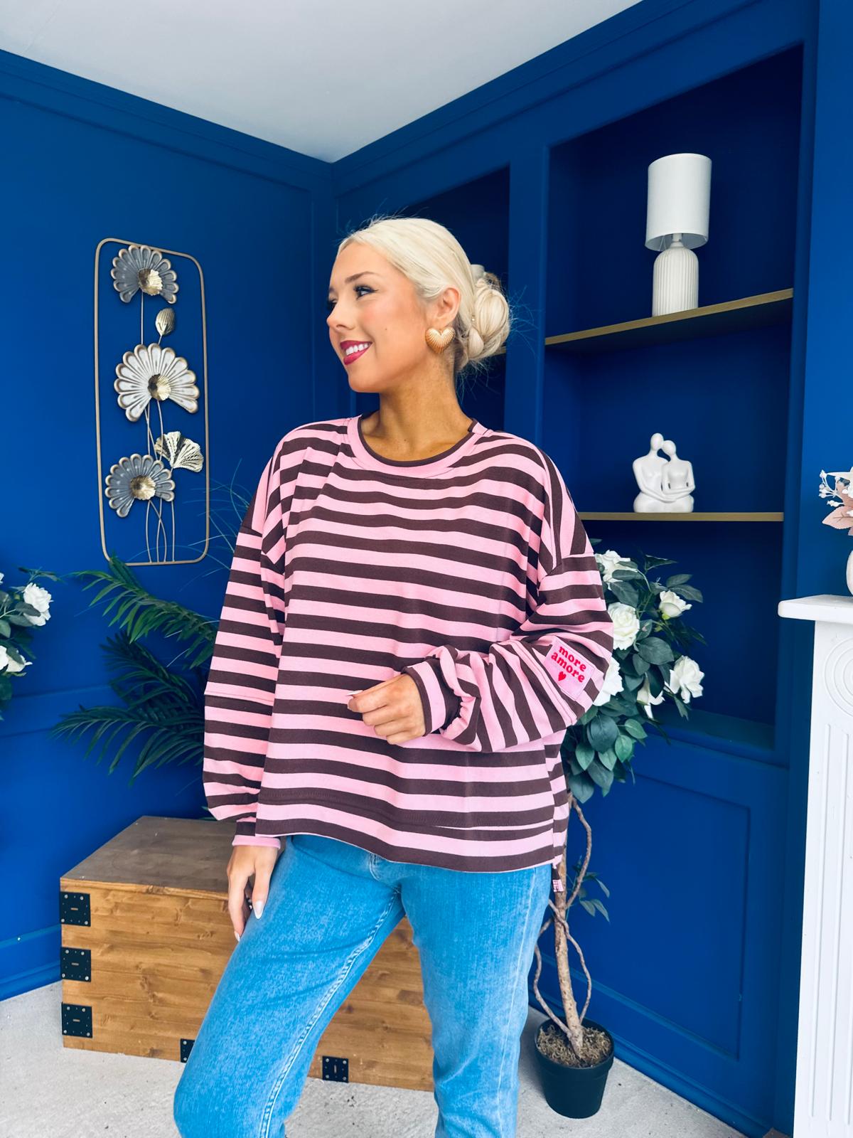 Daisy Striped Jumper Pink & Chocolate
