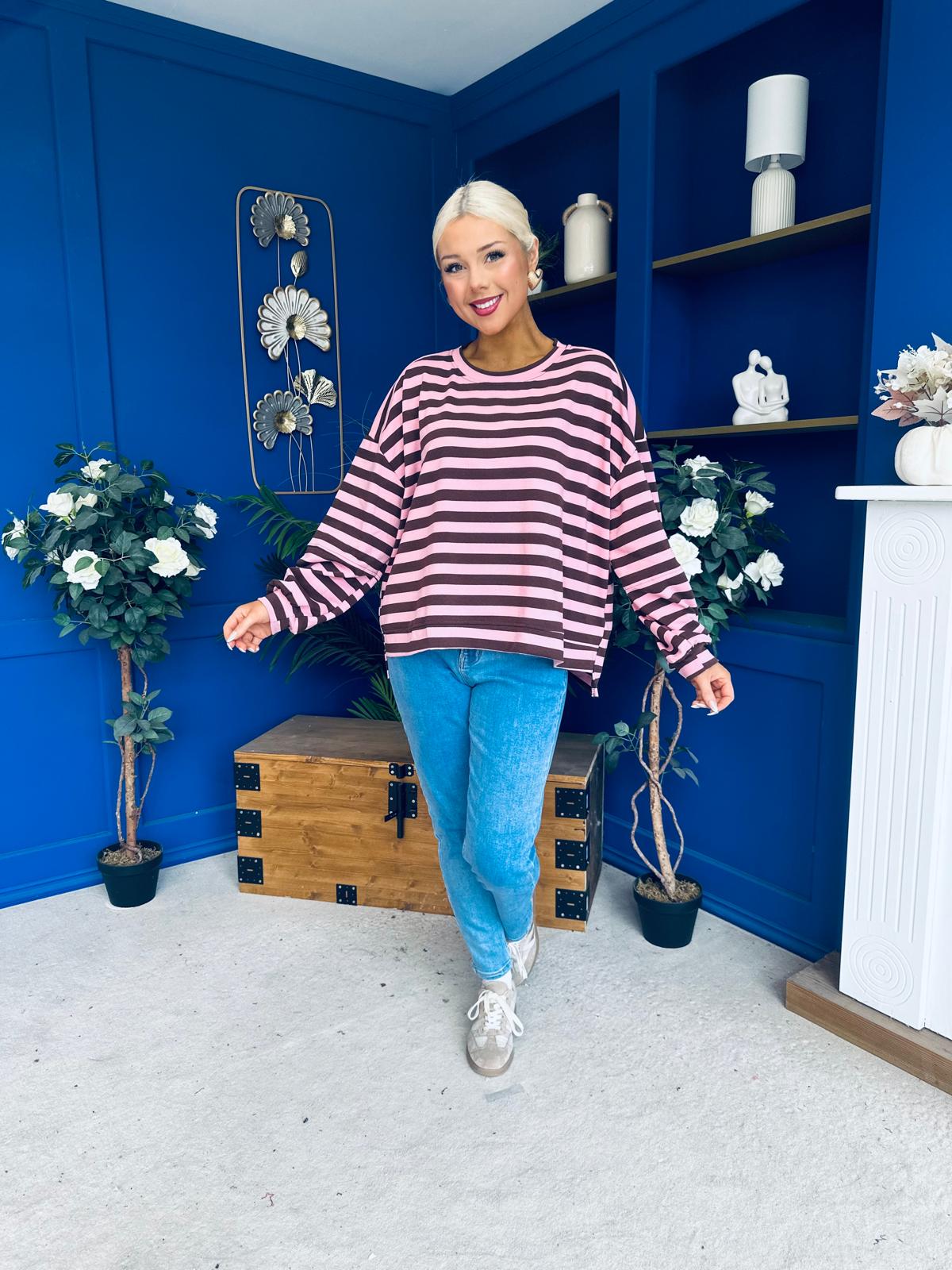 Daisy Striped Jumper Pink & Chocolate