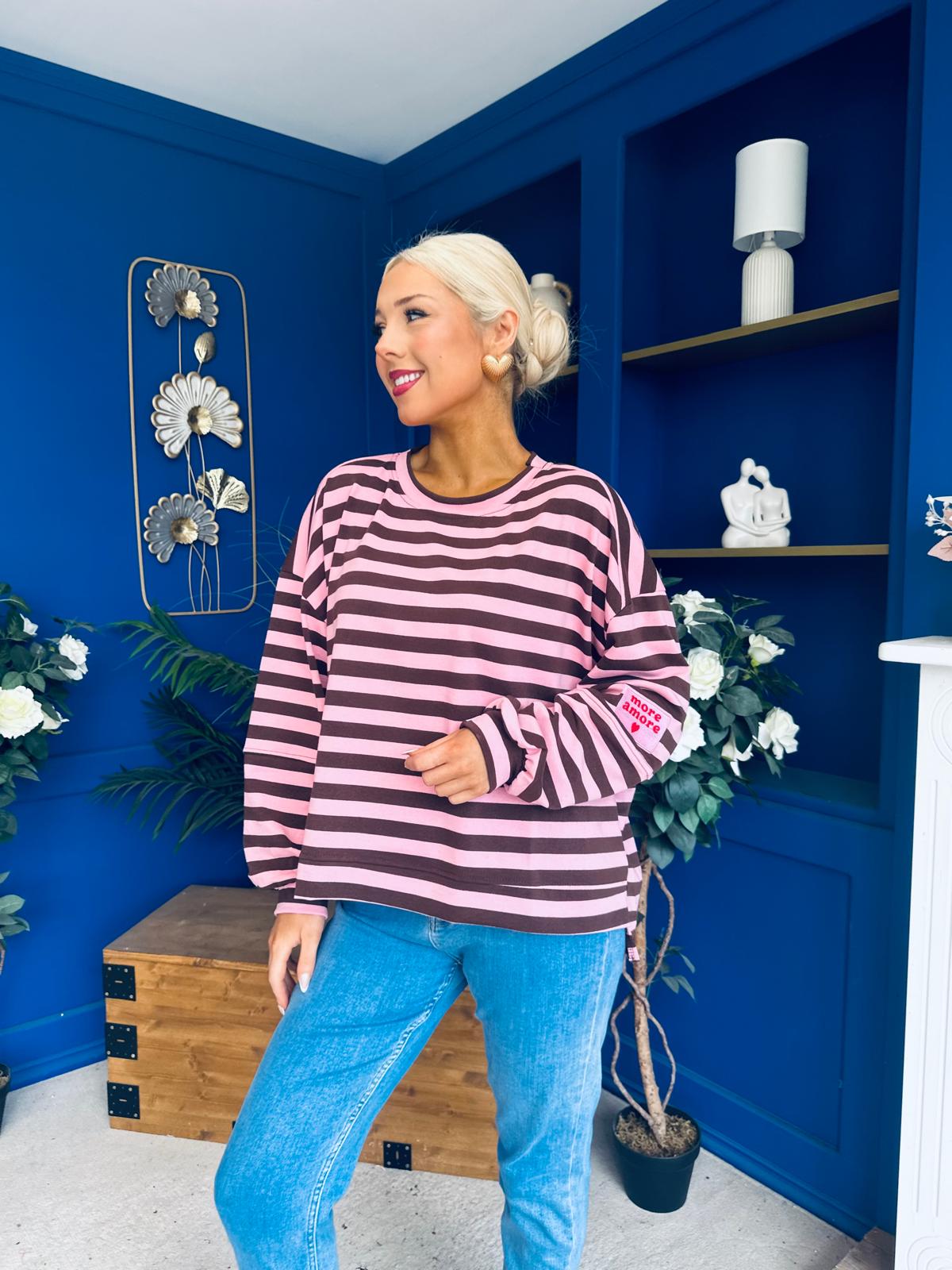 Daisy Striped Jumper Pink & Chocolate