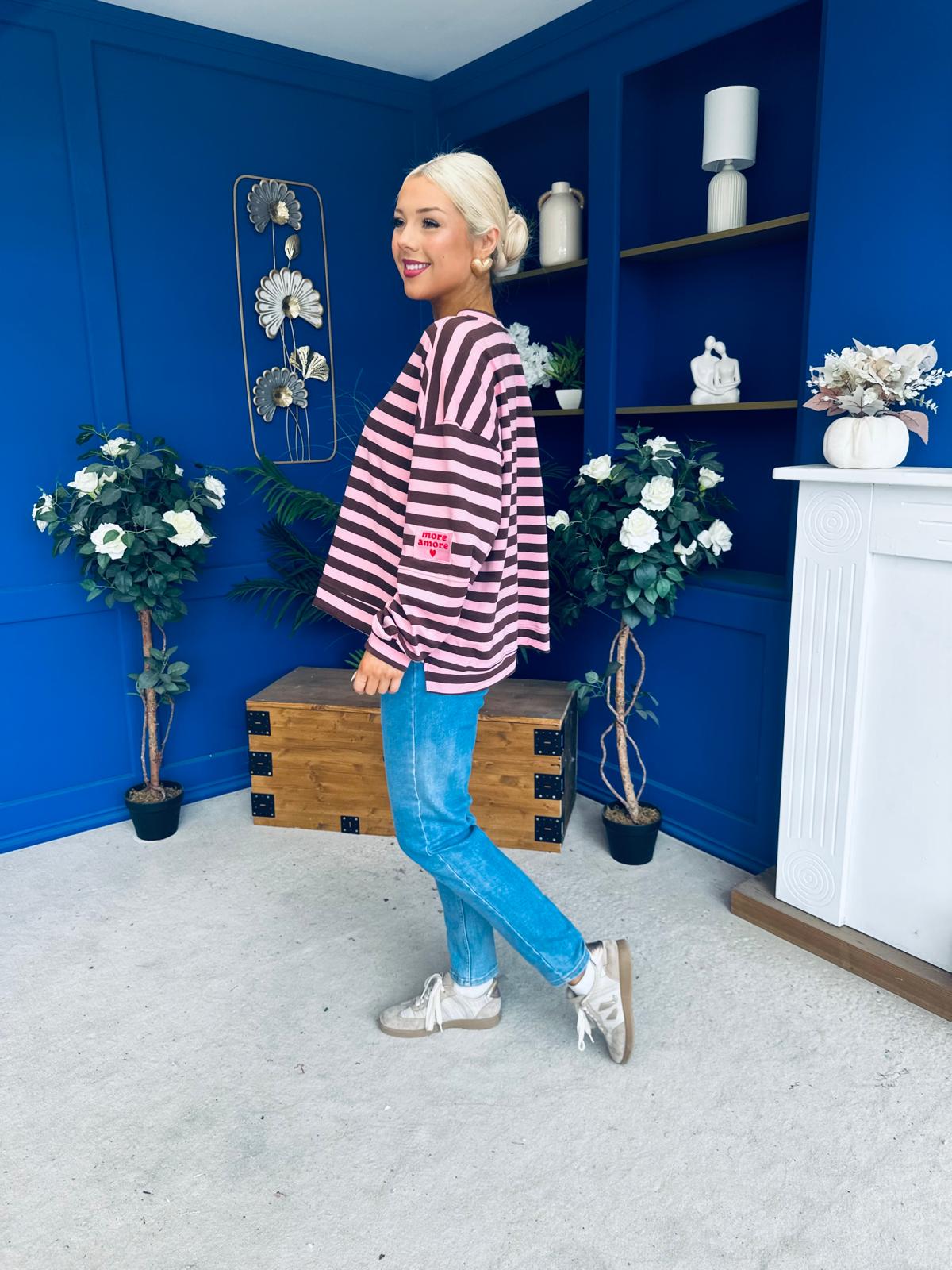 Daisy Striped Jumper Pink & Chocolate