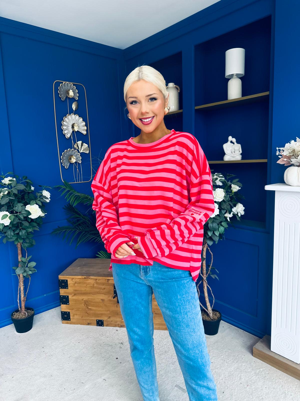 Daisy Striped Jumper Pink & Red