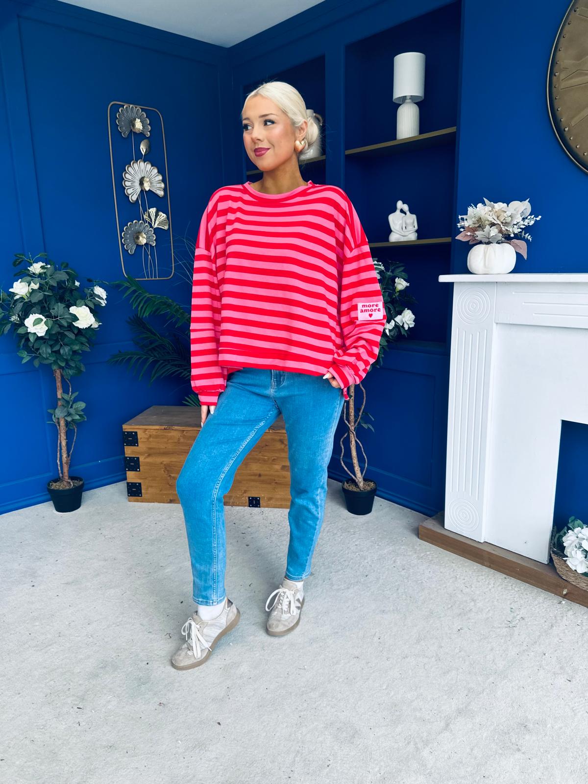 Daisy Striped Jumper Pink & Red