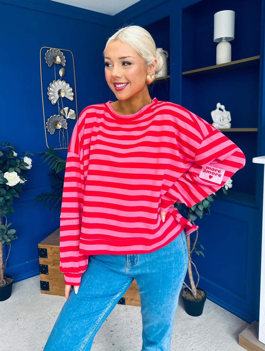 Daisy Striped Jumper Pink & Red