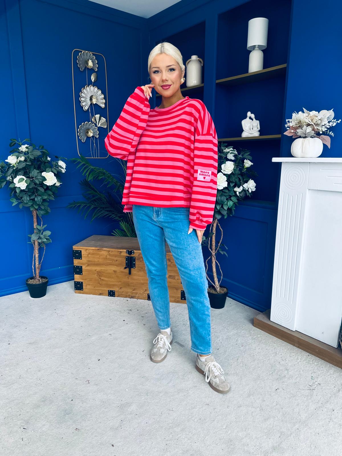 Daisy Striped Jumper Pink & Red