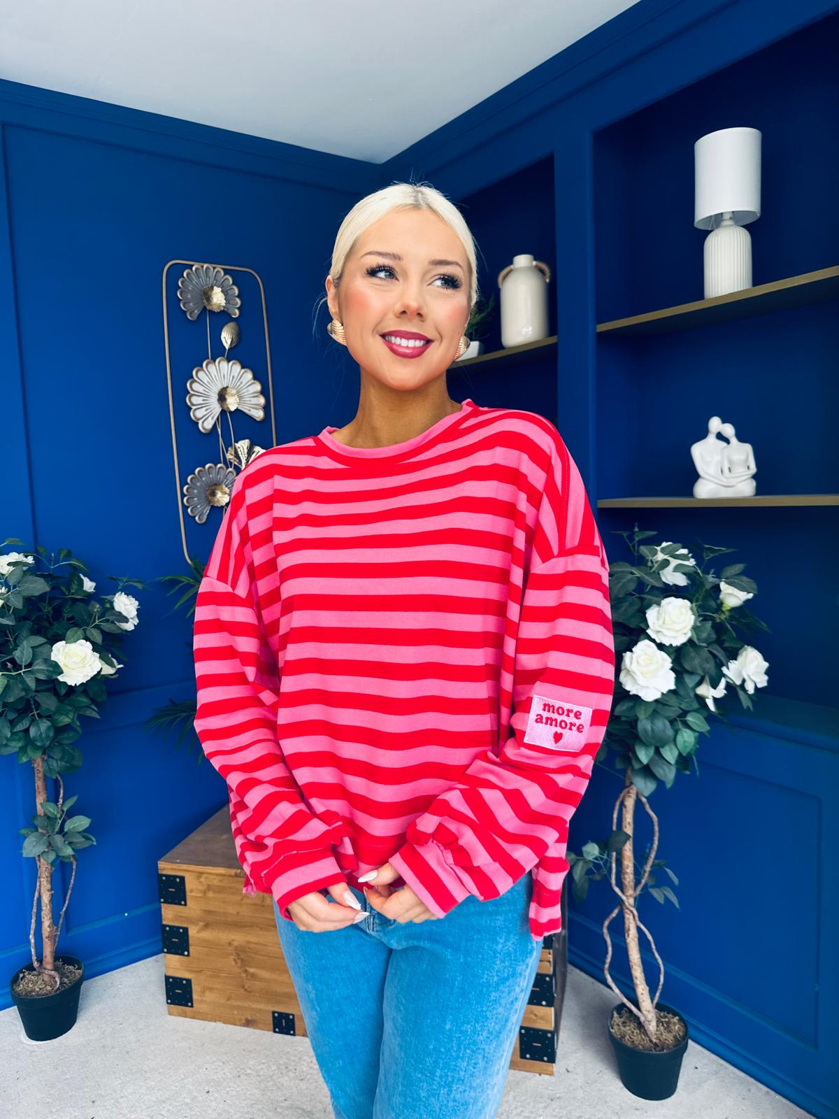 Daisy Striped Jumper Pink & Red
