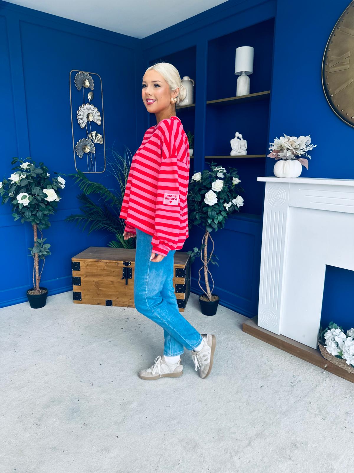 Daisy Striped Jumper Pink & Red